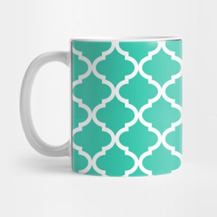 Teal Turquoise Quatrefoil Lattice Pattern Mug